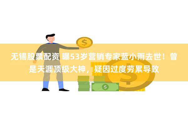 无锡股票配资 曝53岁营销专家蓝小雨去世！曾是天涯顶级大神，疑因过度劳累导致